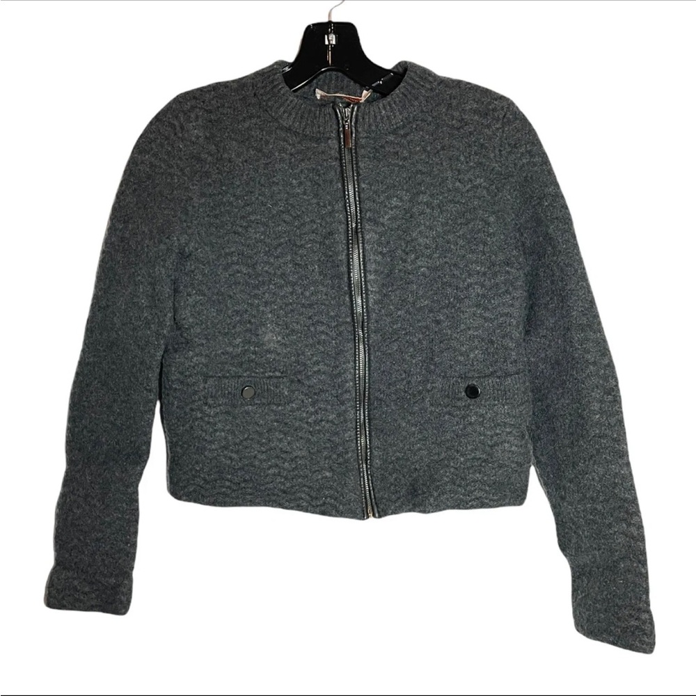 Tory Burch Grey Wool Zip Cardigan